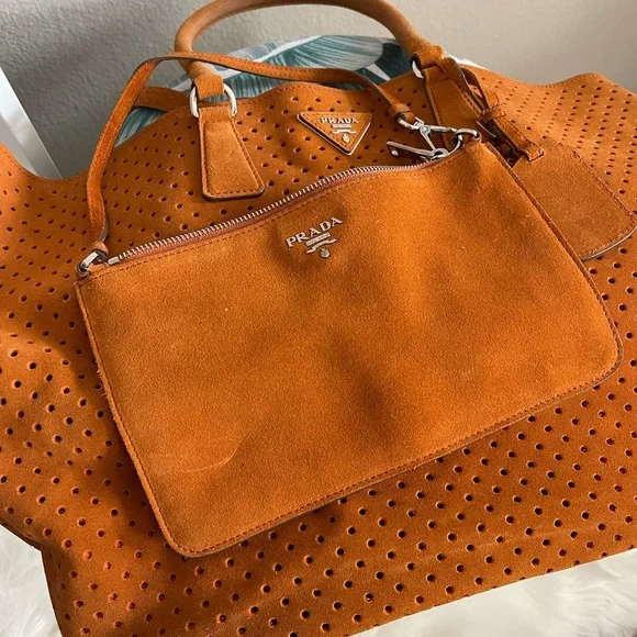 Prada perforated tote cheap